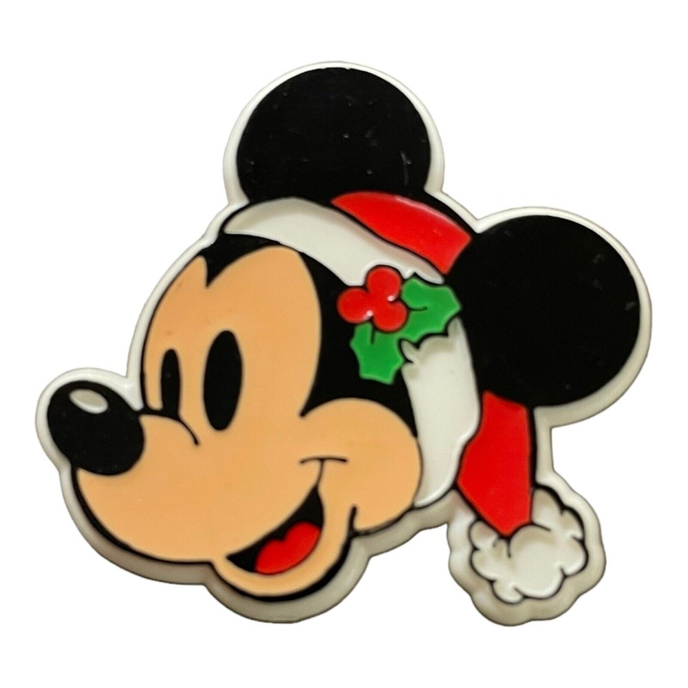 Santa Mickey Mouse Christmas Santa Hat Holly Plastic Brooch‎ Pin Disney